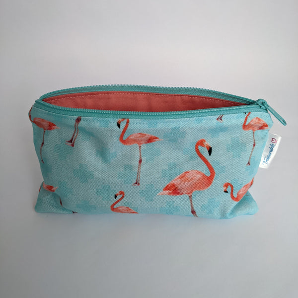 Unzipped Blue Flamingo Fabric Pencil Case