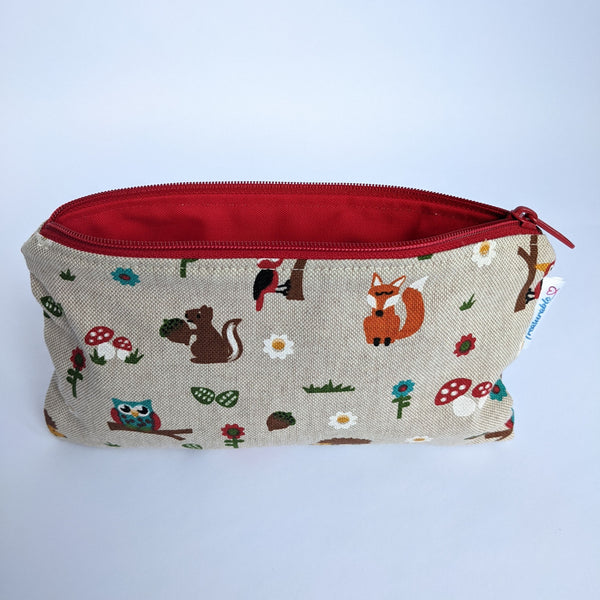 Unzipped Woodland Creatures Fabric Pencil Case