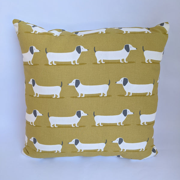 Olive Green Dachshund Patterned 18" Cushion with Insert