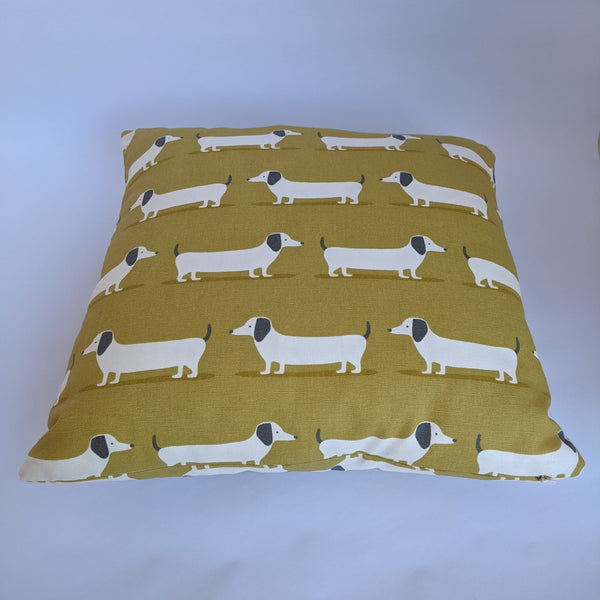 Olive Green Dachshund Patterned 18" Cushion  with insert