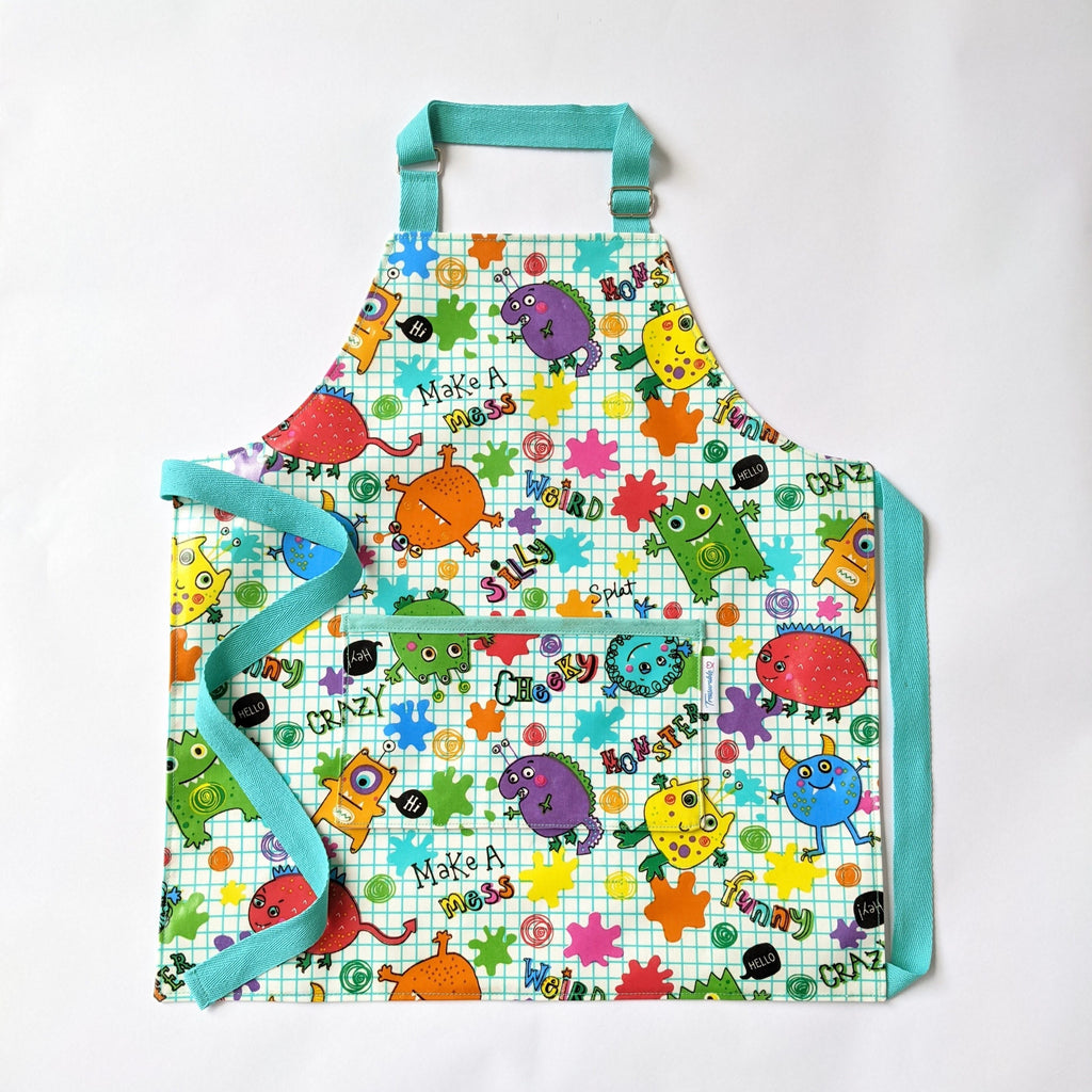 Kids Lined, Adjustable Oilcloth Apron with Pocket, 3 Sizes - Treasurable