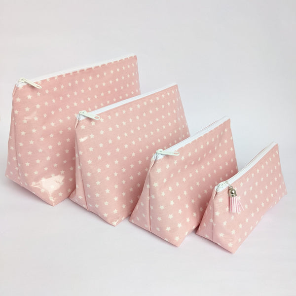 Lightweight Pouches in Twinkle Pink Design, Wipeable with White Lining - 4 Sizes Available