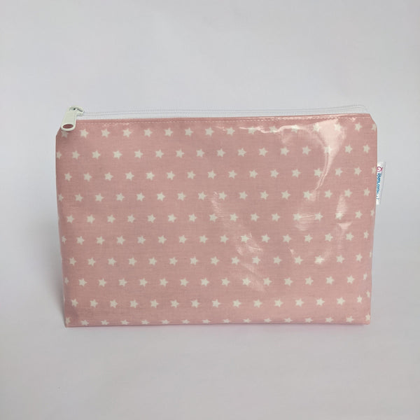 Medium, Lightweight Pouch in Twinkle Pink Design, Wipeable with White Lining