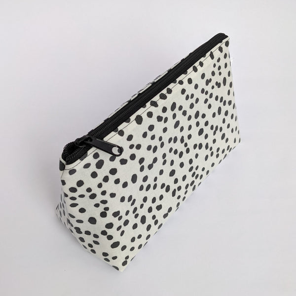 Side view of Small Lightweight Oilcloth Pouch, Wipeable with Black Lining