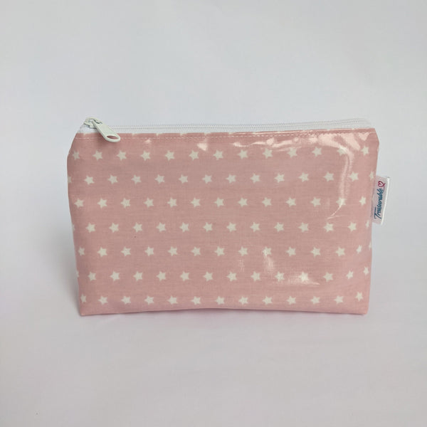 Small, Lightweight Pouch in Twinkle Pink Design, Wipeable with White Lining